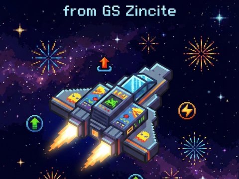Pixel Art Spacecraft Happy New Year Greeting