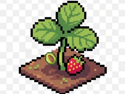 Pixel Art Strawberry Seedling with Soil