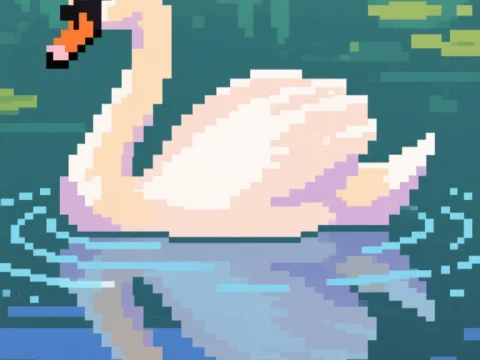 Pixel Art Swan on Water with Reflection