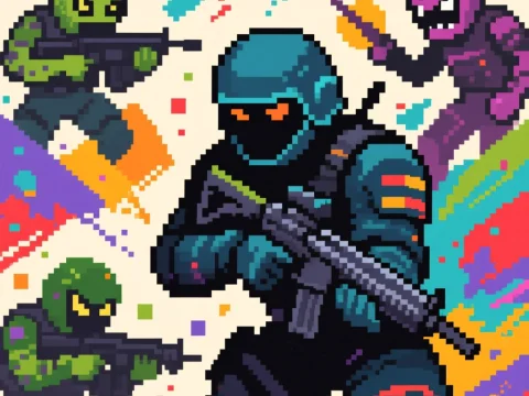 Pixel Art Tactical Soldiers and Alien Enemies