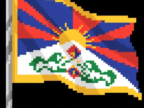 Pixel Art Tibetan Flag Waving at Night