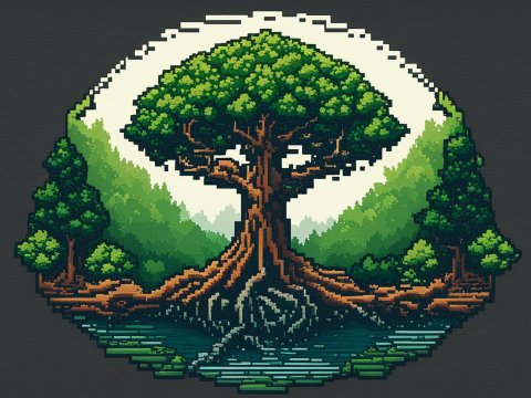 Pixel Art Tree of Life in a Circular Landscape