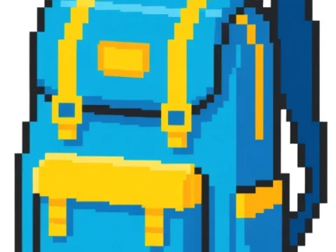 Pixel Art Turquoise Backpack with Yellow Accents