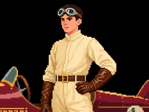 Pixel Art Vintage Racing Driver with Classic Car