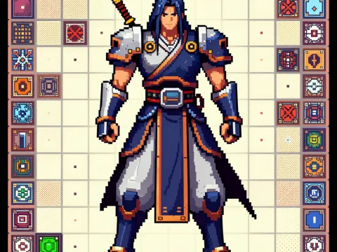 Pixel Art Warrior in Armor with Sword
