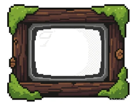 Pixel Art Wooden Frame with Moss for Game UI