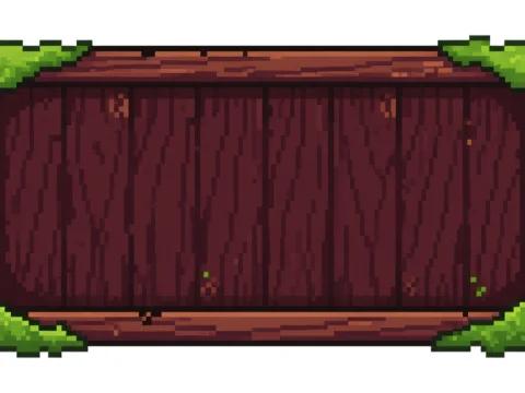 Pixel Art Wooden Signboard with Green Moss