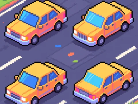 Pixel Art Yellow Cars on Road