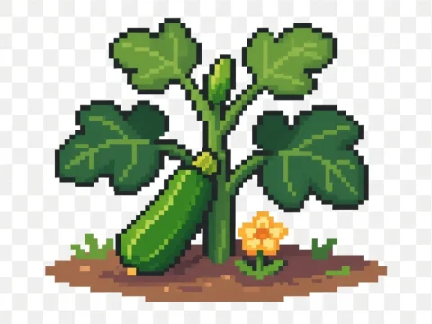 Pixel Art Zucchini Plant with Flower