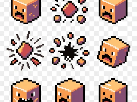 Pixel Cube Enemy with Explosion Animation Frames