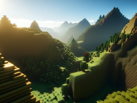 Pixelated Mountain Landscape at Sunrise