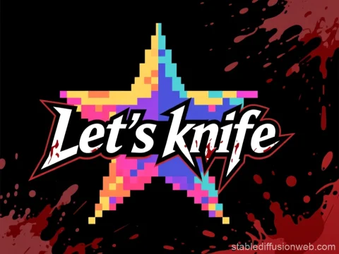 Pixelated Star Logo with Blood Splatter and Bold Text