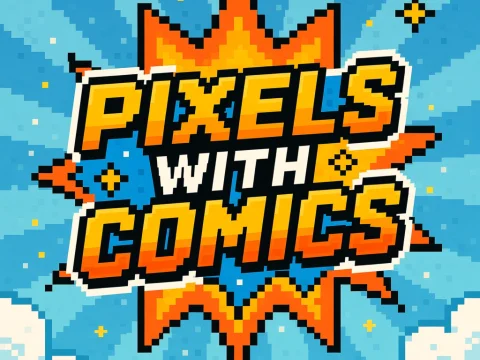 Pixels with Comics Retro Pixel Art Logo