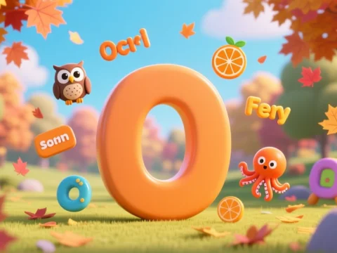 Playful Cartoon Letter O in Autumn Park