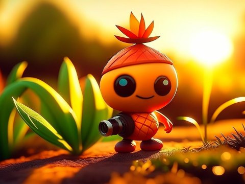 Playful Cartoon Pineapple Character at Sunset
