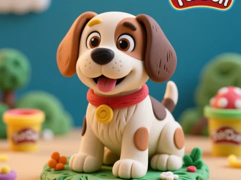Playful Clay Dog Figurine with Play-Doh Logo