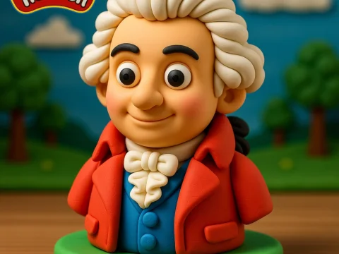 Playful Clay Sculpture of Mozart in Nat-Doh Style