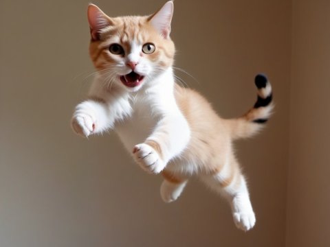 Playful Orange and White Cat Mid-Jump