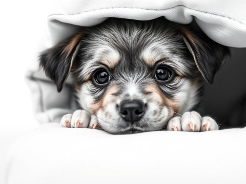 Playful Puppy Peeking from Cushion