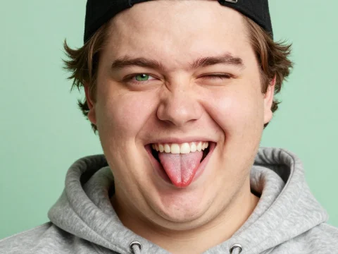 Playful Young Man Winking and Sticking Out Tongue