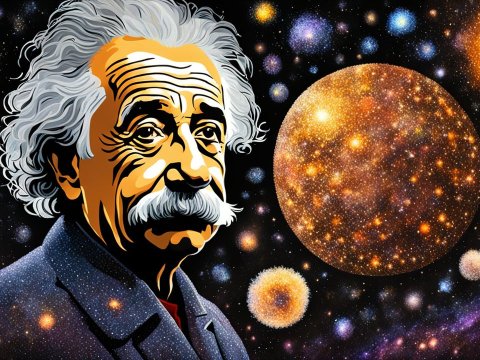 Pointillism Portrait of Albert Einstein in Cosmic Space