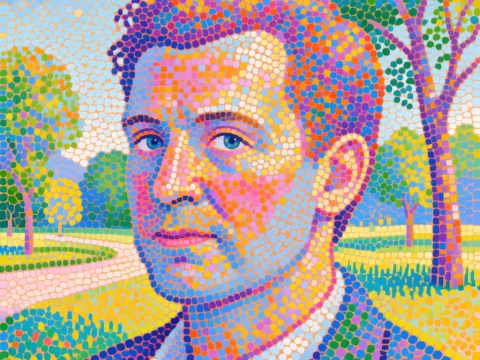 Pointillist Portrait of a Man in a Park