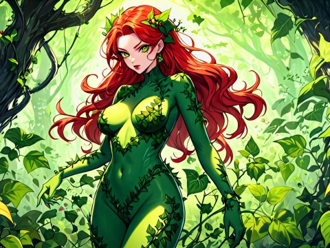 Poison Ivy in Lush Forest Anime Style