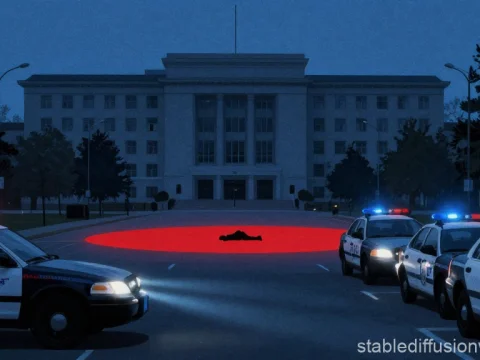 Police Cars Surrounding Crime Scene at Night