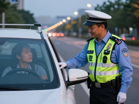 Police Officer Checking Driver on Roadside