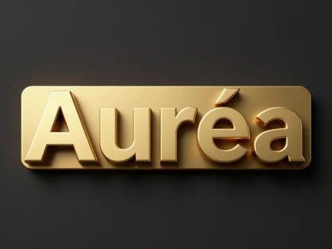 Polished Gold 3D Text Logo Auréa on Dark Background