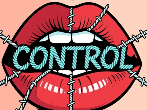 Pop Art Lips Bound by Rope with 'CONTROL' Text