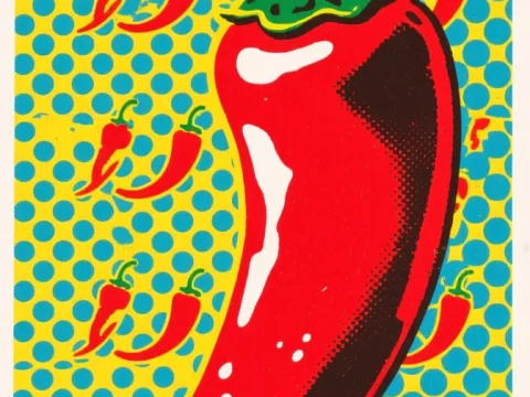 Pop Art Red Chili Pepper with Blue Polka Dot Background