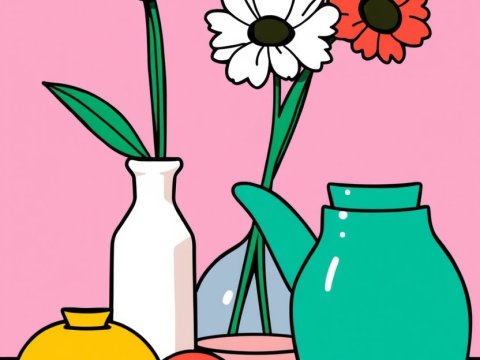 Pop Art Still Life with Bold Black Outlines