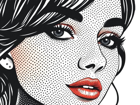 Pop Art Style Portrait of a Woman with Red Lips