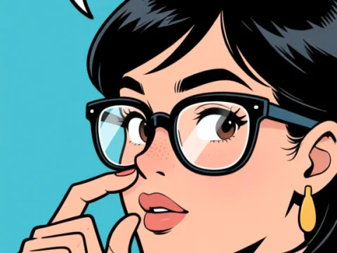 Pop Art Woman with Glasses and Speech Bubble