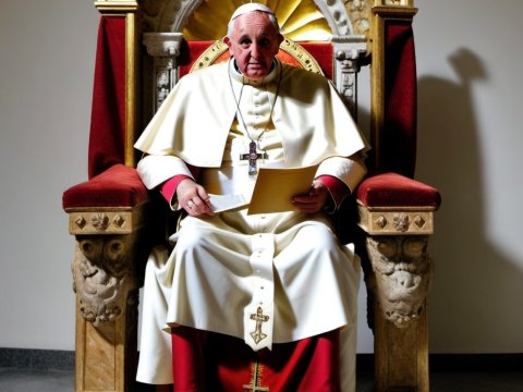 Pope Seated on Ornate Throne Holding Document