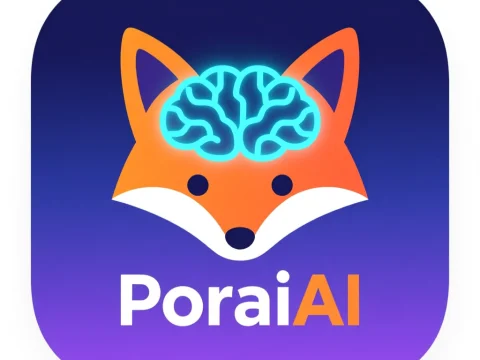 PoraiAI Fox Logo with Neon Brain