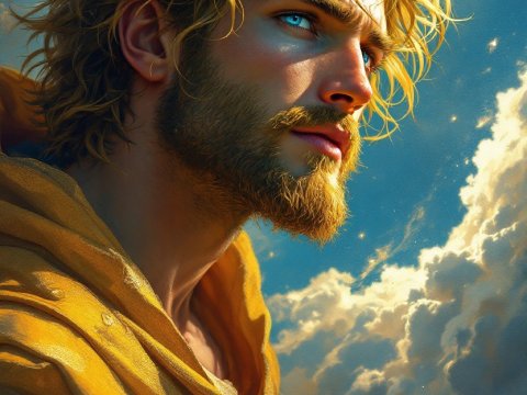 Portrait of a Blonde Man with Blue Eyes in Golden Robes