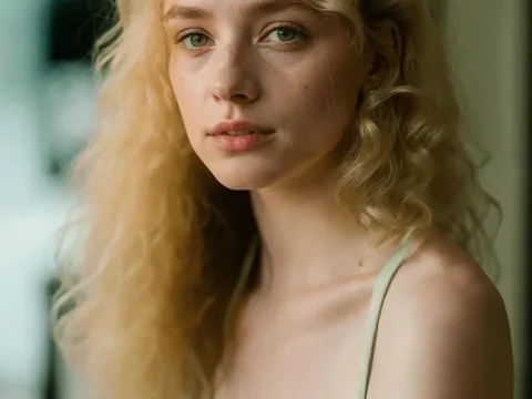 Portrait of a Blonde Woman with Curly Hair