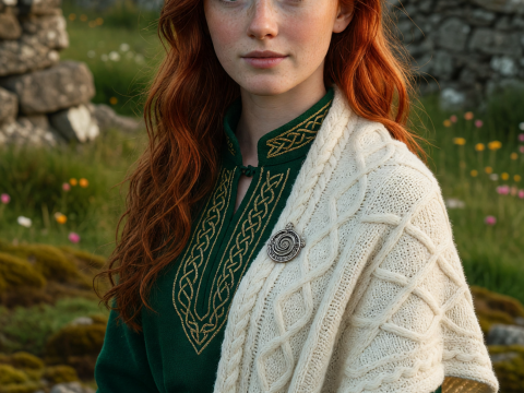 Portrait of a Fiery Red Irish Maiden in Traditional Dress