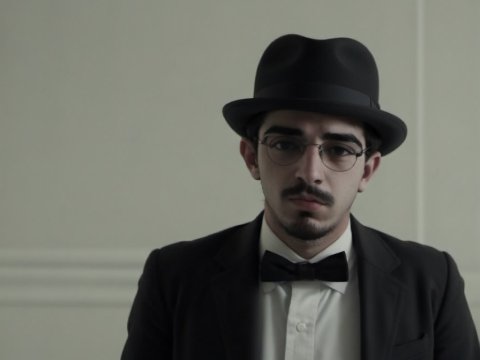 Portrait of a Man in Classic Black Suit and Hat