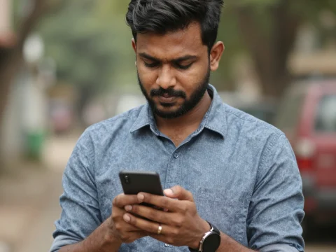 Portrait of a Man Using Smartphone Outdoors