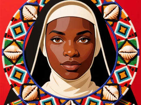 Portrait of a Nun with African Beaded Halo