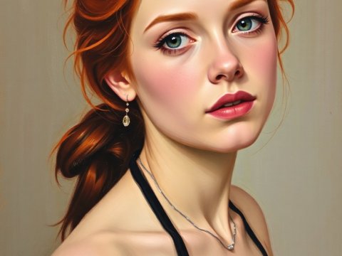 Portrait of a Red-Haired Girl in Black Dress