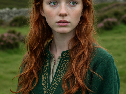 Portrait of a Red-Haired Irish Maiden in Traditional Dress