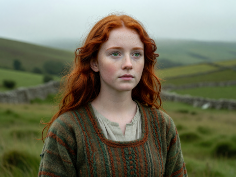 Portrait of a Red-Haired Maiden in Celtic Countryside