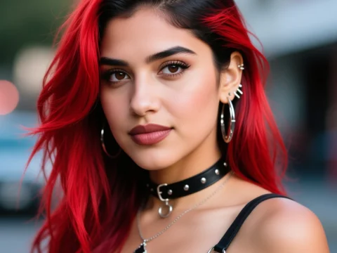 Portrait of a Red-Haired Rebel Woman with Piercings