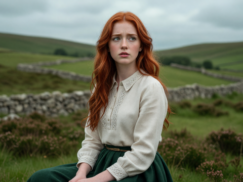 Portrait of a Red-Haired Woman in Irish Countryside