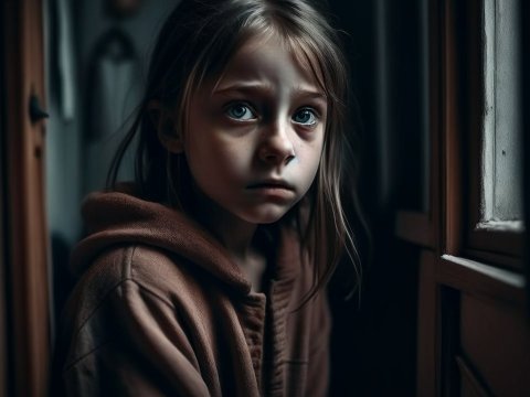 Portrait of a Sad Girl Lost in Thought