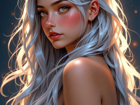 Portrait of a Stunning Girl with Silver Hair and Golden Eyes